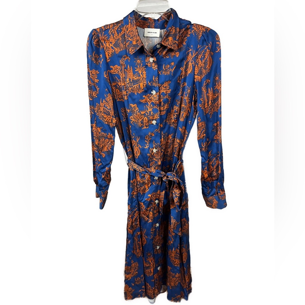 WOOD WOOD Women's Belinda Dress Blue Long Sleeve Printed Shirt Dress- Size 2 - Picture 6 of 12